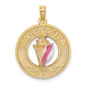 14K SARASOTA Circle with Enamel Conch Shell Charm