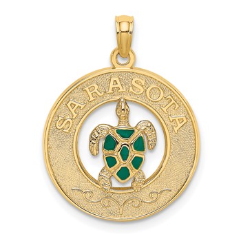 14K with Green Enamel Turtle SARASOTA Circle Charm