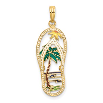 14K Enameled Palm Tree Flip-Flop Charm