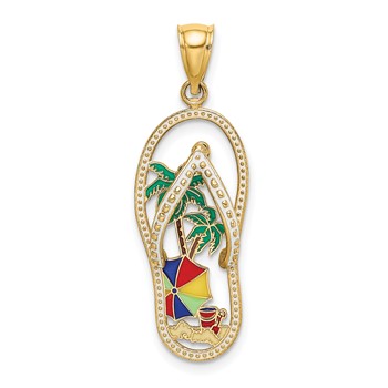 14K Enameled Palm Tree Beach Scene Flip-Flop Charm