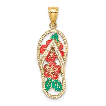 14K Enamel Red Hibiscus Flower Flip-Flop Charm