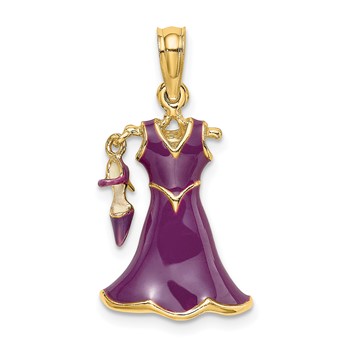 14K 3-D Purple Enameled Dress with Moveable Dangle Shoe Charm