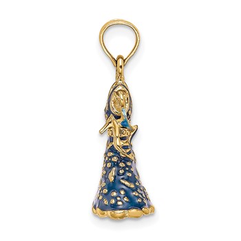 14K 3-D Blue Floral Enameled Dress with Moveable Dangle Shoe Charm — alternate view