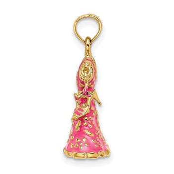 14K 3-D Pink Floral Enameled Dress with Moveable Dangle Shoe Charm — alternate view