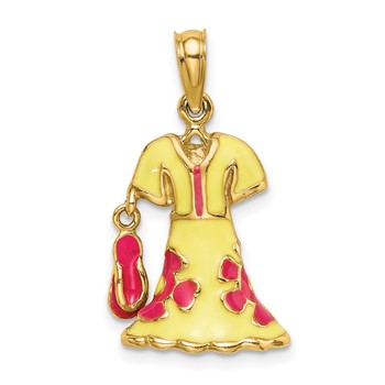 14K 3-D Moveable Enamel Yellow Dress w/Flip-Flop Charm
