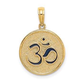 14K Enameled Om Symbol with Lotus Flower on Reverse Charm