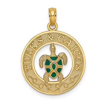 14K Enameled TURKS AND CAICOS with Turtle Circle Charm