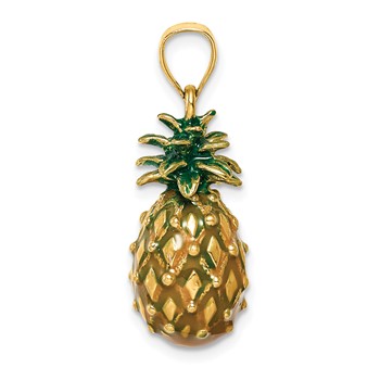 14K Green Enameled Polished 3-D Pineapple Charm — alternate view