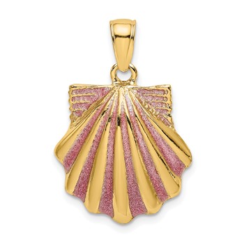 14K Pink Enamel Scallop Shell Charm
