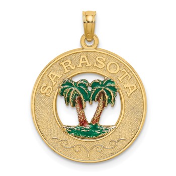 14K Enameled SARASOTA Circle Palm Tree Charm