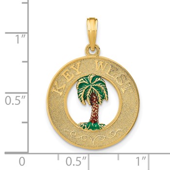 14K KEY WEST Enameled Palm Tree Circle Charm — alternate view
