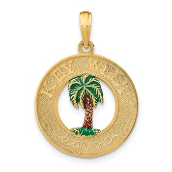 14K KEY WEST Enameled Palm Tree Circle Charm