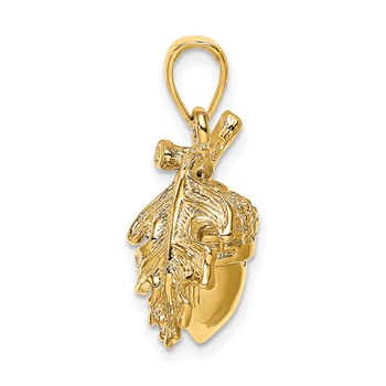 14K 3-D Acorn with Leaf Pendant — alternate view