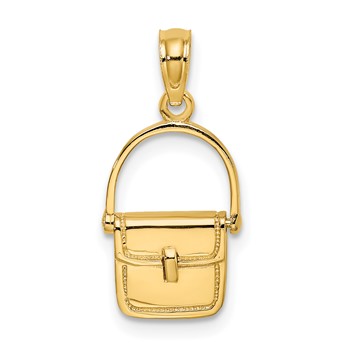 14K 3-D Polished Satchel Purse with Moveable Handle Charm