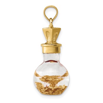 14K 3-D Gold Leaf In Glass Bottle Charm — alternate view