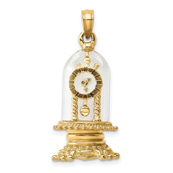 14K 3-D Enameled Moveable Clock In Glass Dome Charm