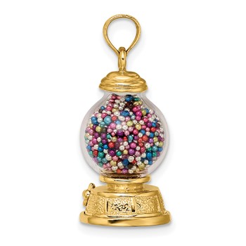 14K 3-D Glass Gumball Machine with Moveable Multi-colored Beads Pendant — alternate view