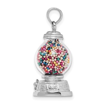 14K White Gold 3-D Glass Gumball Machine with Moveable Multi-colored Beads Pendant — alternate view