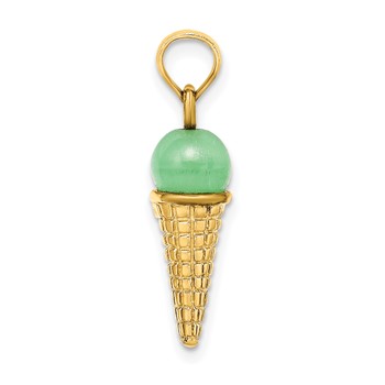14K Satin Polished 3-D Green Bead Ice Cream Cone Pendant — alternate view
