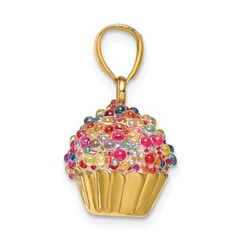 14K 3-D with Colored Bead Icing Cupcake Charm — alternate view