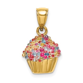 14K 3-D with Colored Bead Icing Cupcake Charm