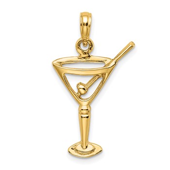 14K Polished Cut-Out Martini with Olive Charm
