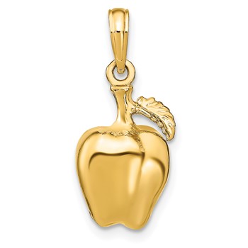 14K 3-D Apple with Stem and Leaf Charm