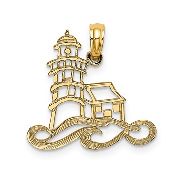 14K Cut-Out Lighthouse with Waves Charm