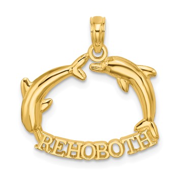 14K Polished REHOBOTH w/ Jumping Dolphins Charm