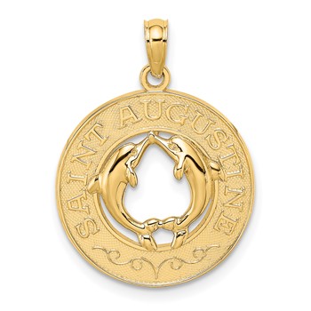 14K SAINT AUGUSTINE with Dolphins Circle Charm