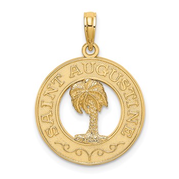 14K SAINT AUGUSTINE with Palm Tree Circle Charm