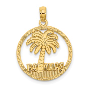 14K BAHAMAS Palm Tree Round Charm
