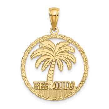14K BERMUDA Palm Tree Round Charm