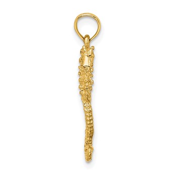 14K 3-D Textured Seahorse with Long Tail Charm — alternate view