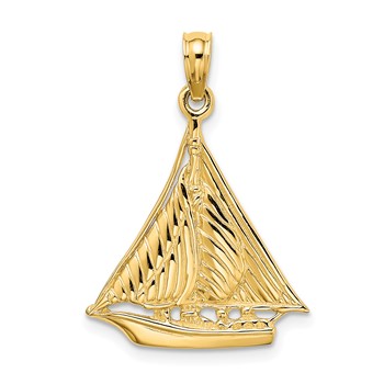 14K Polished and Textured Sailboat Charm