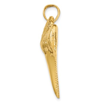14K Large Solid Polished 3-D Shark Tooth Pendant — alternate view