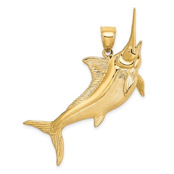14K Large 3-D Satin and Polished Marlin Charm