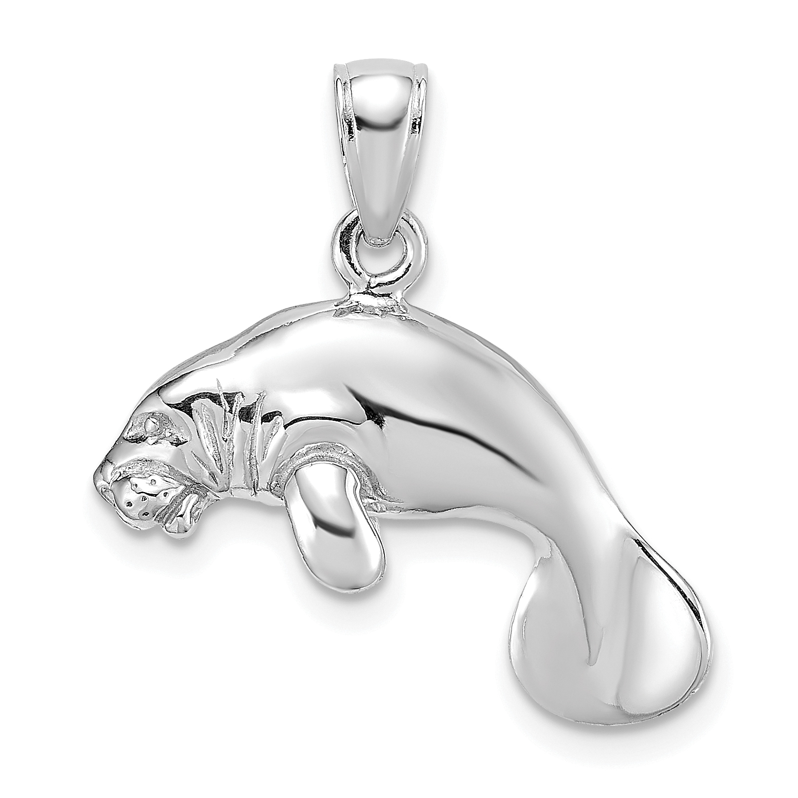 14K White Gold 3-D Polished Swimming Manatee Charm - Quality Gold