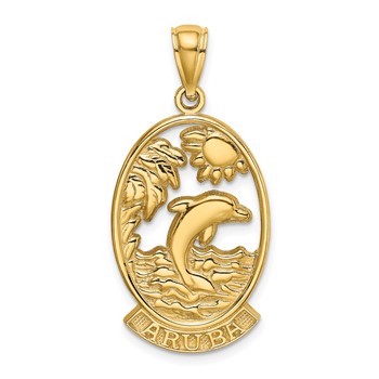 14K ARUBA with Dolphin Sunset In Frame Charm