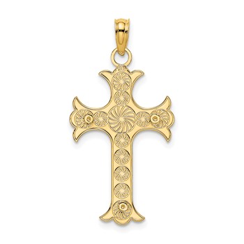 14K Double Sided Textured Cross Charm