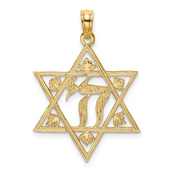 14K Textured Star Of David with Chai Charm