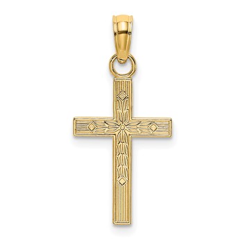 14K Textured Center Block Cross Charm