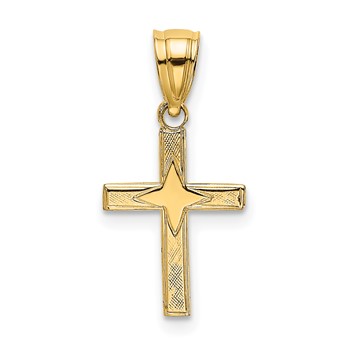 14K Polished with  Star Pattern Mini Cross Charm