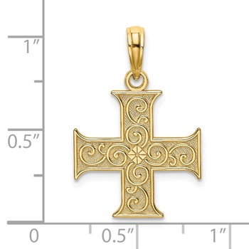 14K Greek Cross With Swirl Design Charm — alternate view