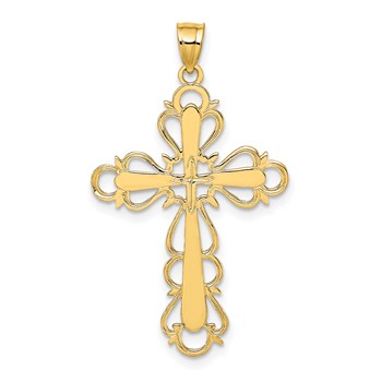 14K Polished Lace Trim Cross Charm
