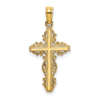 14K Stick Cross with Lace Trim Charm