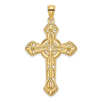 14K Cut-Out Floral Cross Pendant