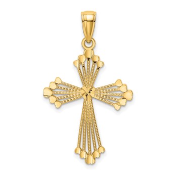 14K Diamond-cut Cut-Out Stripes Cross with Heart Charm