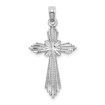 14K White Gold Cut-Out Stripes Diamond-cut Cross Charm