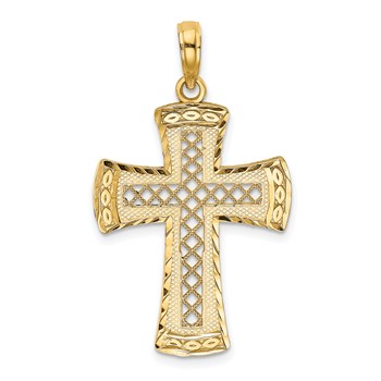 14K Diamond-cut with Satin Edge Lattice Cross Charm